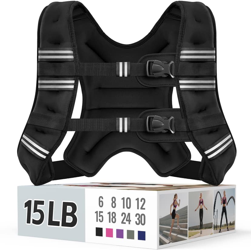 Zeerun Weighted Vest, 6lb/8lb/10lb/12lb/15lb/18lb/20lb/24lb/30lb for Men Women, Reflective Stripe Adjustable Buckle, Comfortable Durable Rucking Vest for Walking Running Strength Training