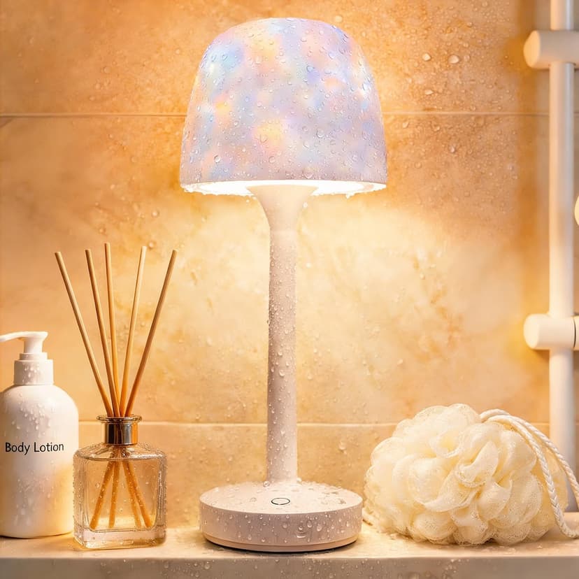 Waterproof Shower Lamp, Rechargeable LED Shower Light with 16 Color Ocean Wave Projector, Remote & Touch Control, USB-C Table Lamps, Tabletop Lighting for Bathroom, Bedroom and Outdoor Lighting