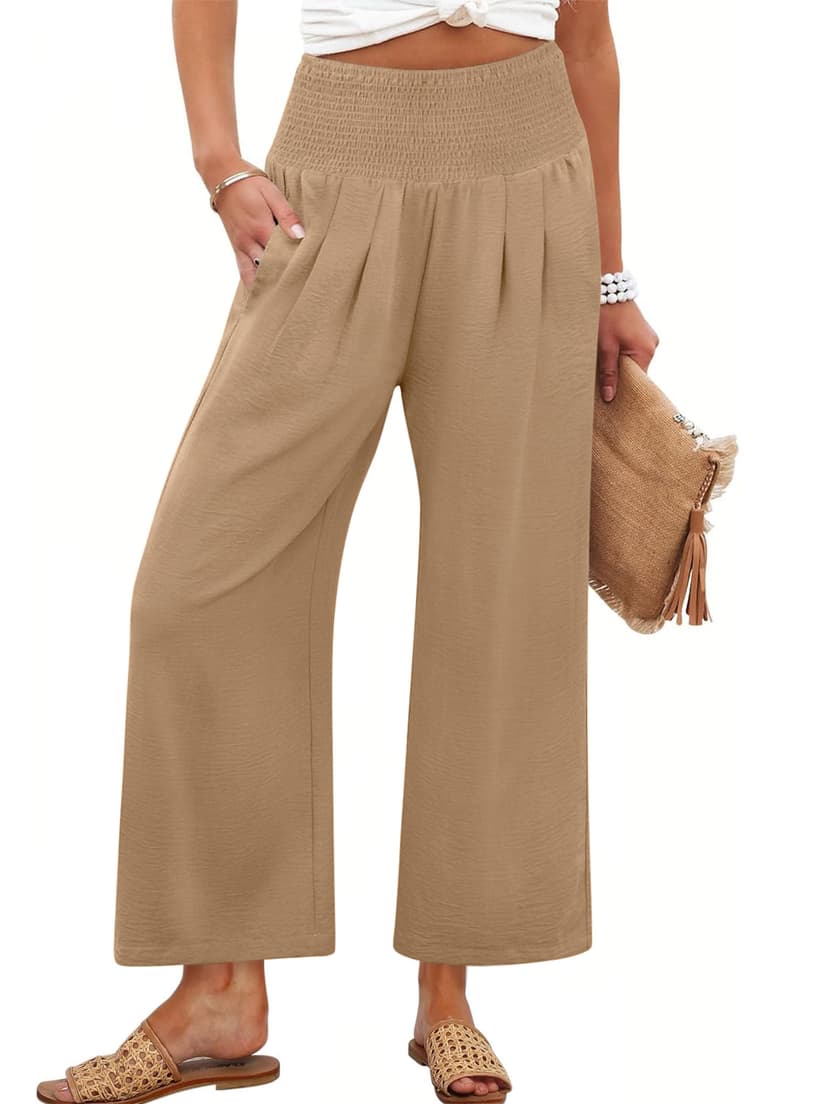 ANRABESS Womens Wide Leg Palazzo Pants with Pockets | Lightweight Breathable High Waisted Pants, Beach Vacation Flowy, Lounge & Casual Summer Trousers