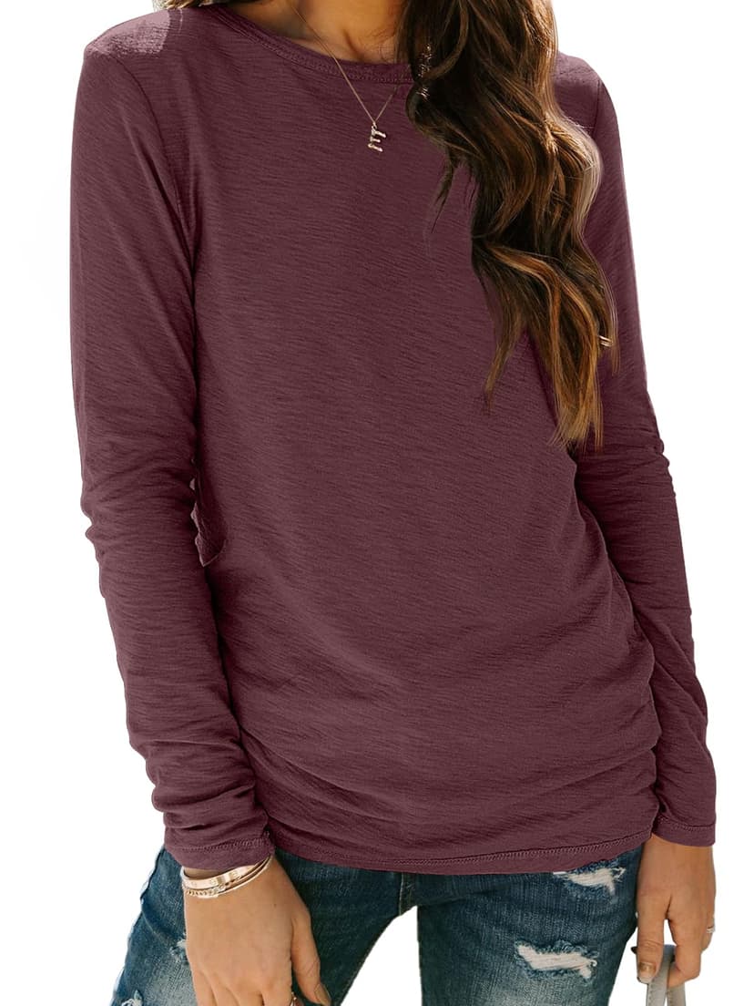 AUTOMET Women's Long Sleeve Crewneck Shirts Casual Basic Tops | Fall Winter, Travel Outfits, Airport Ready, Teacher Shirts, Basic Tops, Soft Breathable, Work Tops, Solo or Layered