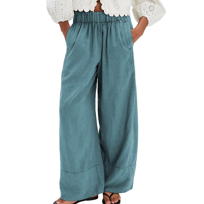 SeeLuNa Linen Pants for Women Cotton Baggy Boho Casual Palazzo Pants Wide Leg Long Lounge Trousers with Pockets