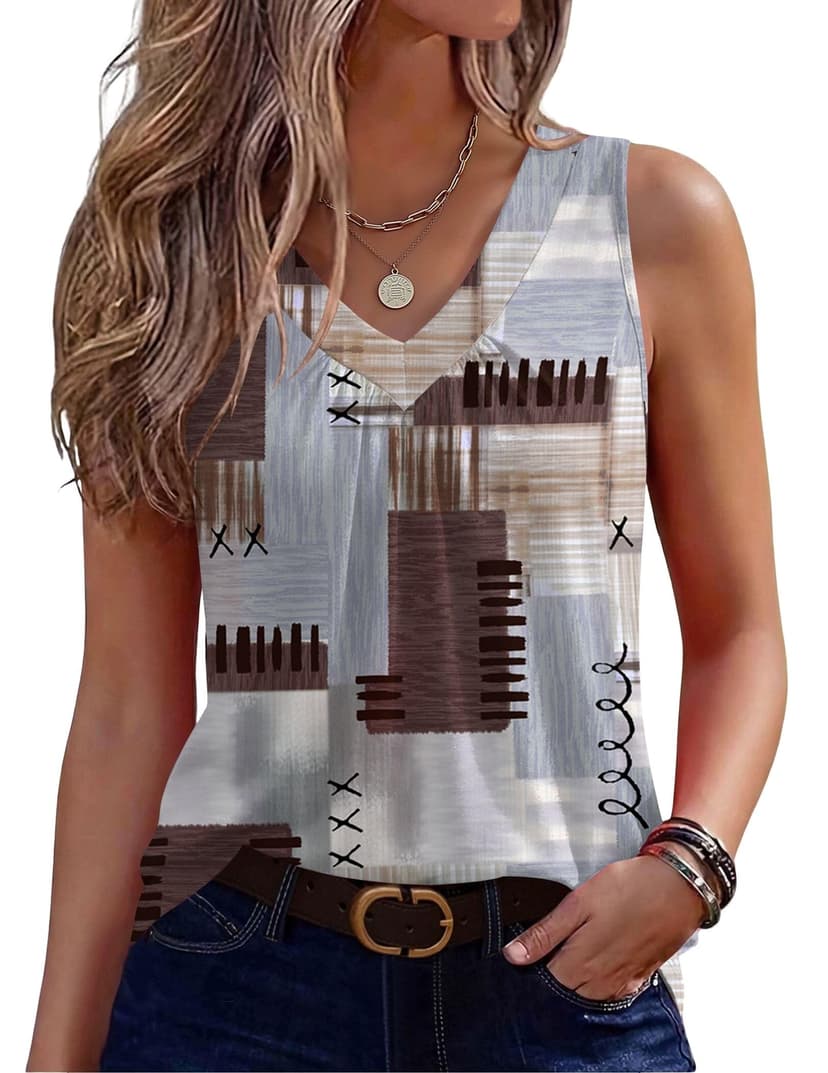 Zeagoo Womens Tank Tops Summer Sleeveless Tops V Neck Pleated Shirts | Summer Sleeveless Loose Fit Tops,Basic Tees,Dressy Casual Trendy Clothes,Fashion Clothing,Cute Tops,Womens Tops,Ladies Shirts