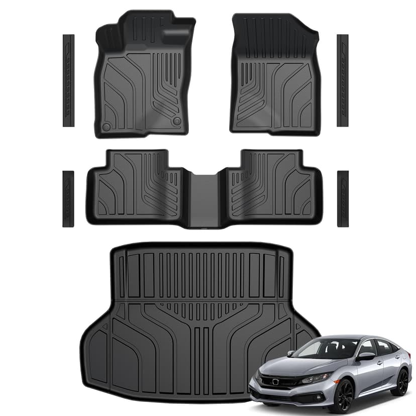 GALVAGNITE Floor Mats for 2016-2021 Honda Civic Sedan Accessories | Full-Coverage Set with Cargo Liner, Odorless & Durable, All-Weather Protection, 3D Laser Fit, Easy to Clean, Quick Setup