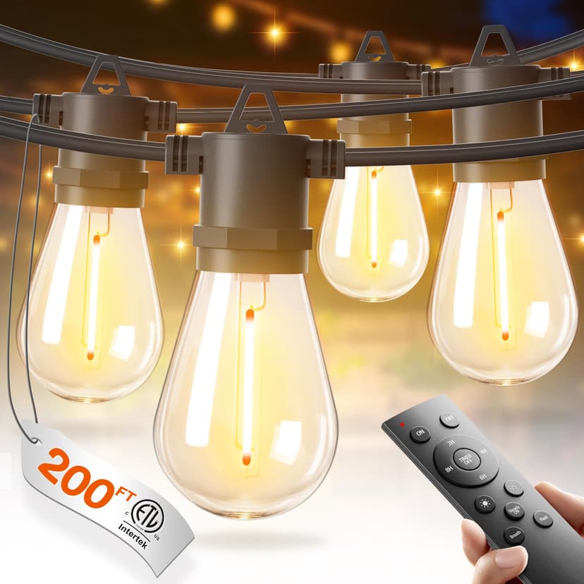 addlon 200FT(4-Pack*50FT) LED Outdoor String Lights with Edison Shatterproof Bulbs, Heavy-Duty and Weatherproof Strand, Commercial Grade Patio Lights, Decorative for Garden or Patio, Black