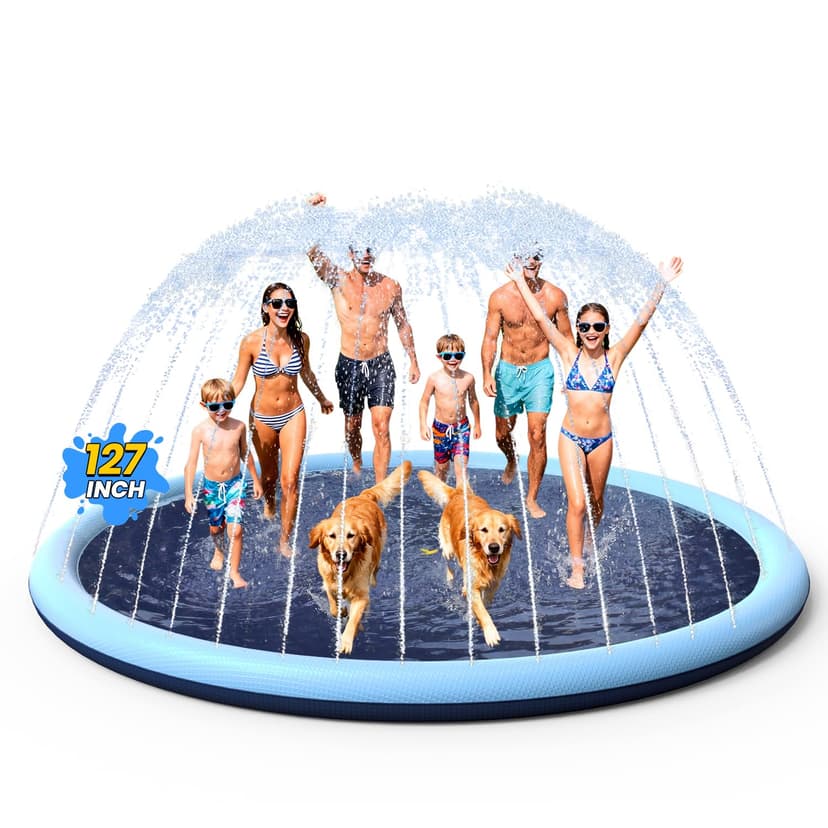 VISTOP Non-Slip Splash Pad for Kids and Dog, Thicken Sprinkler Pool Summer Outdoor Water Toys - Fun Backyard Fountain Play Mat for Baby Girls Boys Children or Pet Dog (127 inch, Blue&Blue)