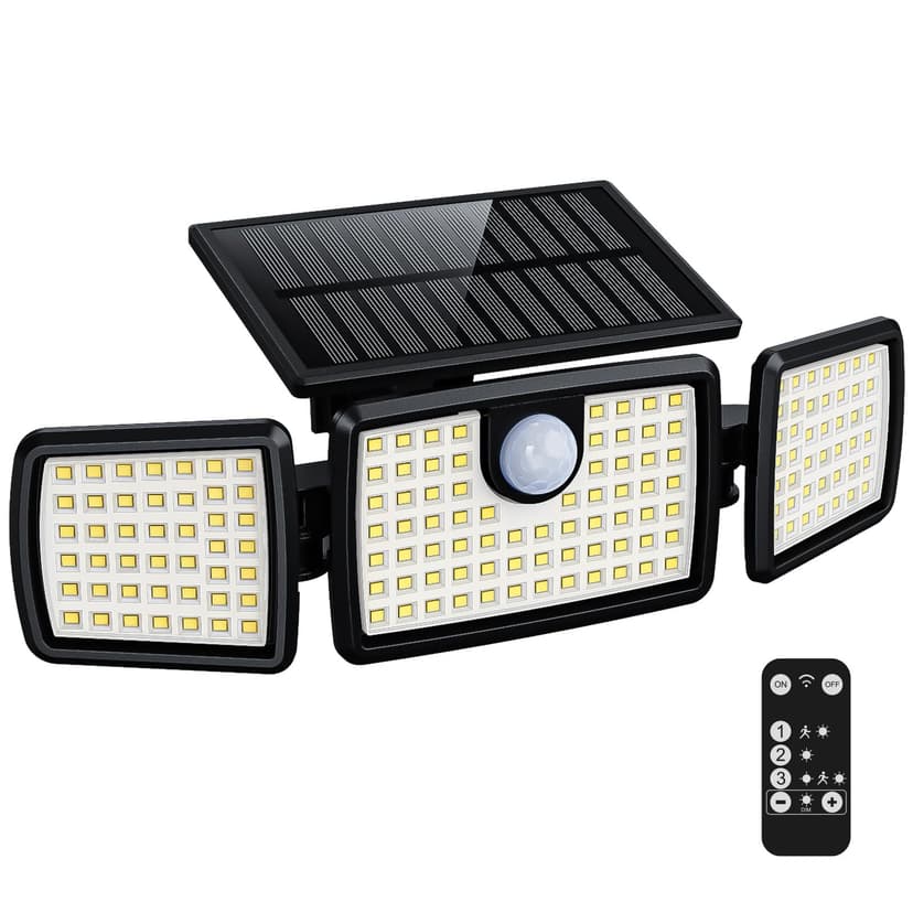 Solar Lights Outdoor, Quick Charge Solar Motion Deck Lights Outdoor for Deck with 158LEDs High Brightness, Larger Built-in Tempered Glass Panel, Sensitive PIR Motion Inductor (Remote,1 Pack)