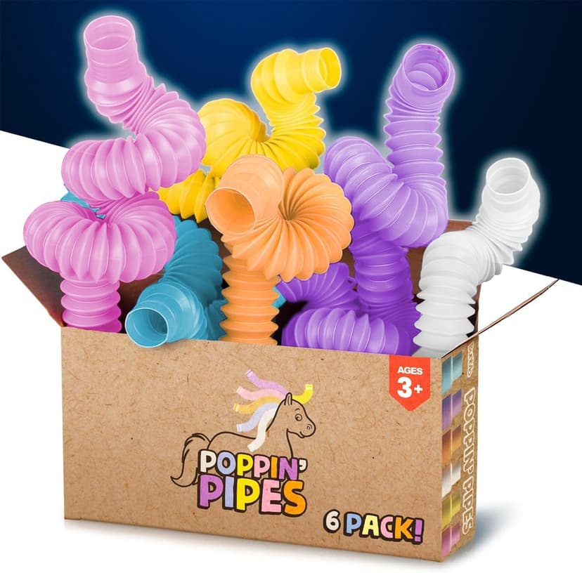BUNMO Pop Tubes - Sensory Toys - Toddler Toys - Imaginative Play & Stimulating Creative Learning - Hours of Fun for Kids - Tons of Ways to Play - Non-Mouthable Toy 3+ - 6 Pack Medium