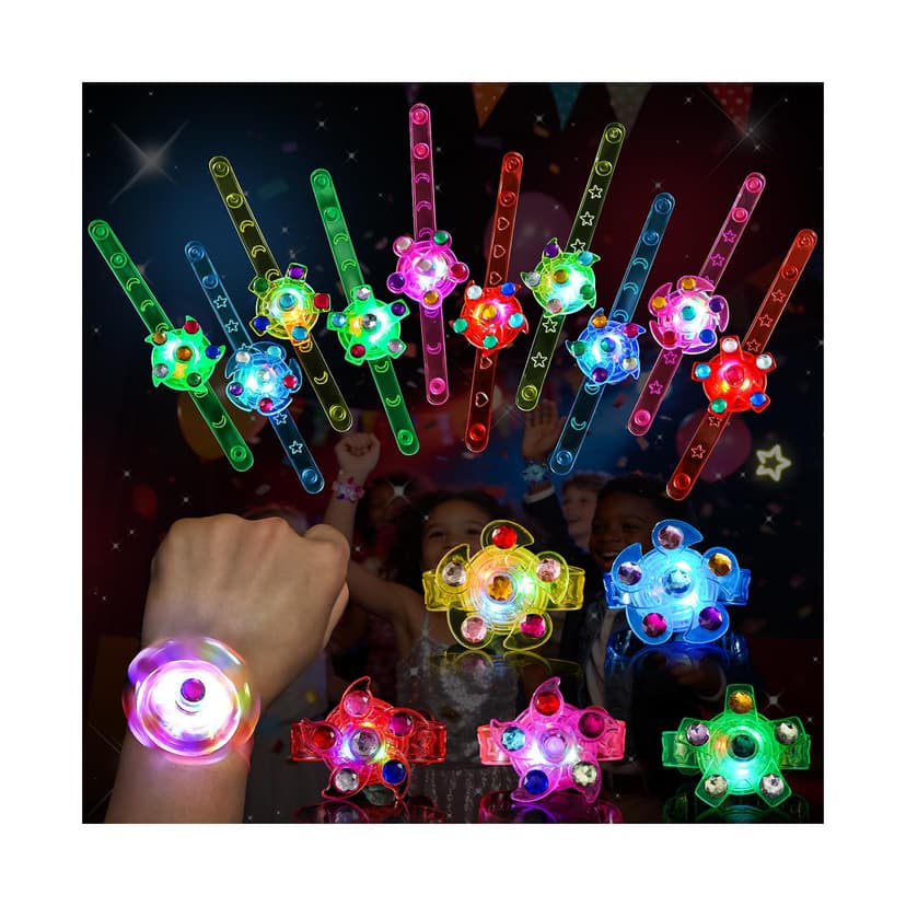 SCIONE 48 Pack LED Light Up Fidget Spinner Bracelets, Glow in The Dark Party Favors for Kids 4-8 8-12, Birthday Gift