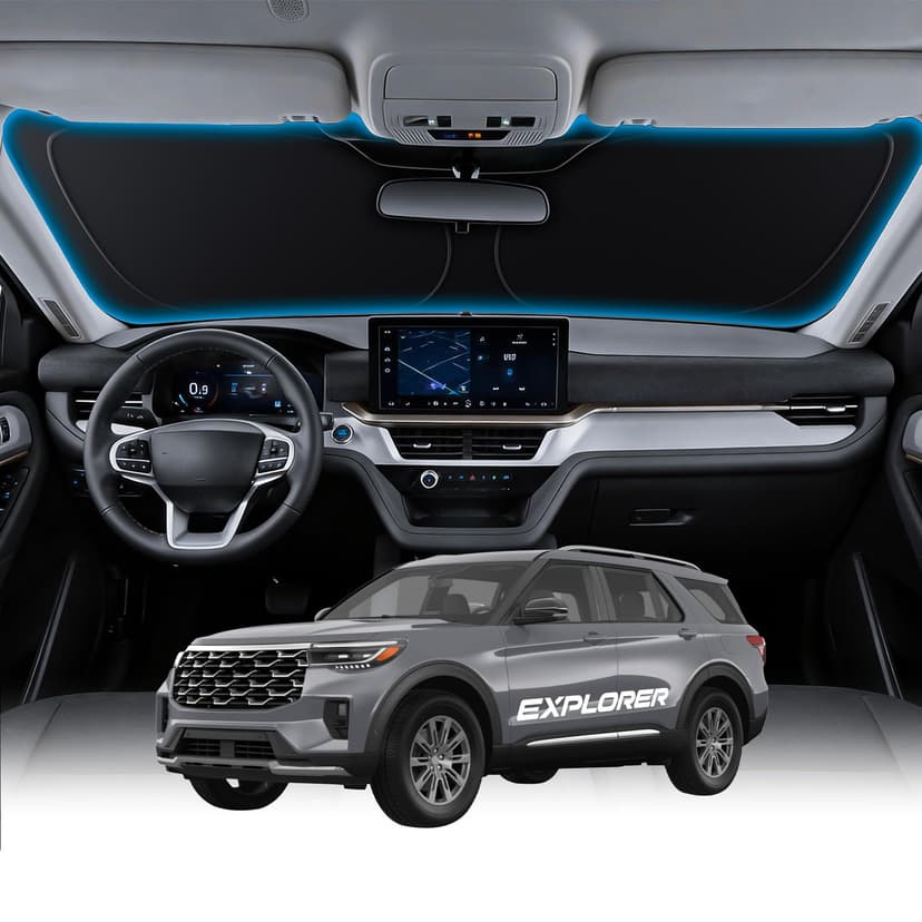 Wigoo for Ford Explorer Windshield Sunshade [OEM Design, 100% Sun Blockage] Foldable Heat Insulation Sun Shade with Storage Bag, for Ford Explorer (2020-2026), Silver Coating