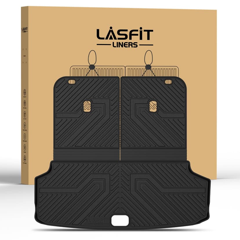 LASFIT Cargo Mats for Kia EV9 2026 2025 2024 | All Weather TPE Custom Fit Cargo Trunk Mat & Backrest Mats Accessories, Black