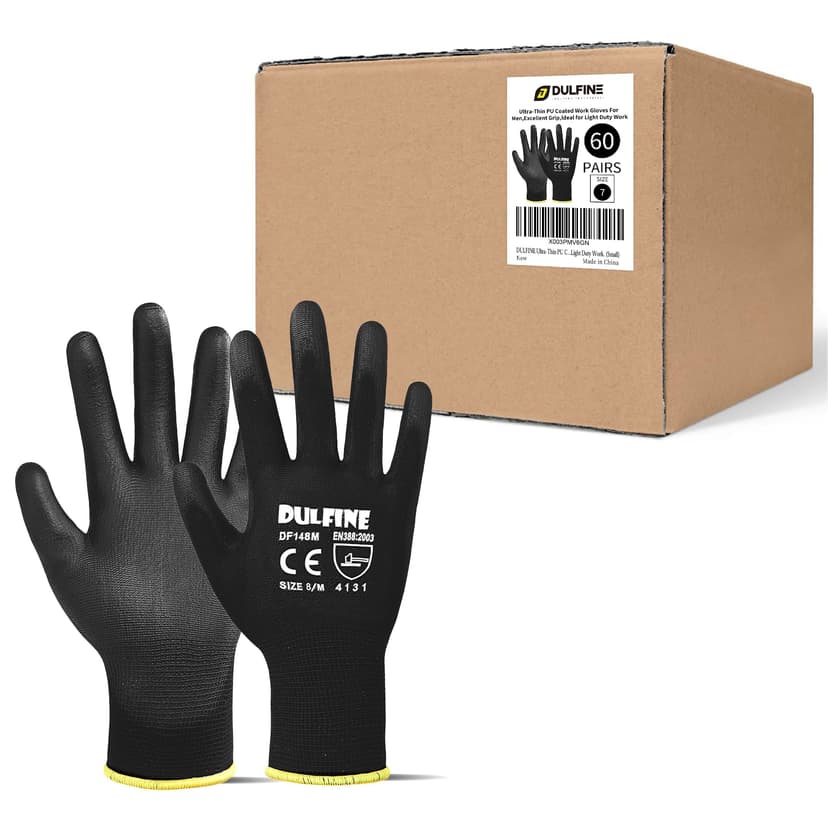 DULFINE Safety Work Gloves for Men & Women, PU Coated Seamless Knit Grip | Smooth Grip on Palm & Fingers, Ideal for Light General Duty Work, Gardening, Landscaping, Construction, Mechanic, Warehouse