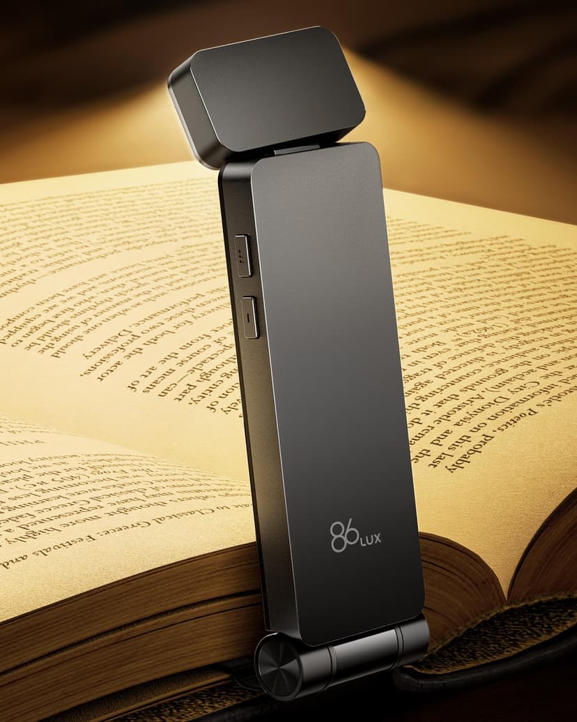 86lux Book Light, Rechargeable Clip-On LED Reading Light for Bed & Night Use - 3 Color Temperatures with Stepless Dimming, Ultralight Bookmark Design for Kids, Book Lovers, Grey