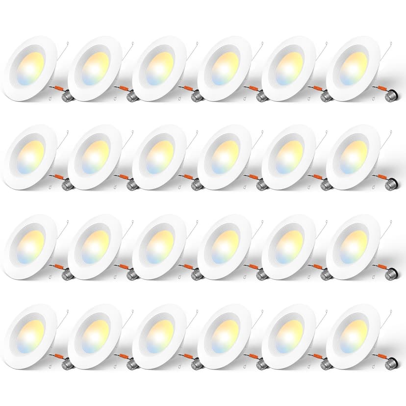 Amico 24 Pack 5/6 inch 5CCT LED Recessed Lighting, Dimmable, 12.5W=100W, 950LM, 2700K/3000K/4000K/5000K/6000K Selectable, Retrofit Can Lights with Baffle Trim, IC Rated - ETL & FCC, White