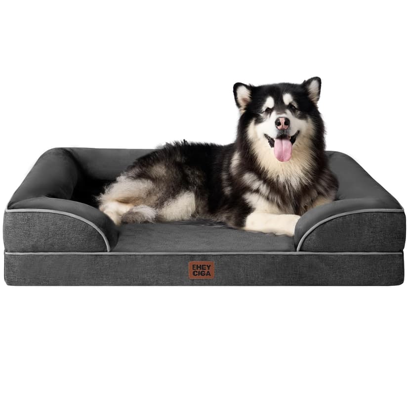 EHEYCIGA Orthopedic XXL Dog Bed, Waterproof Washable XL Big Pet Bed 48" | Non-Slip Bottom and Egg-Crate Memory Foam Extra Large Pet Couch Bed with Washable Removable Cover, Dark Grey