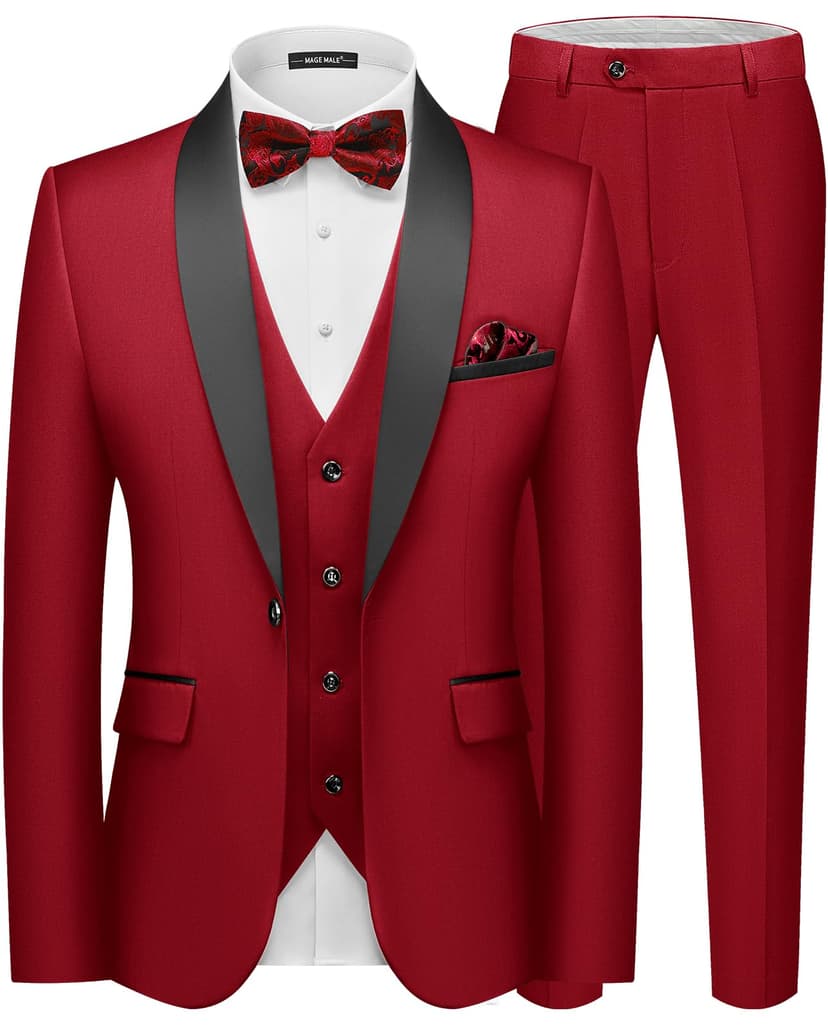 MAGE MALE Men's 3 Piece Tuxedo Suit Slim Fit Blazer Vest Pants Set | Wedding, prom;Adjustable waist straps & side tabs;Soft structured fabric with lasting drape;gift for family & friends