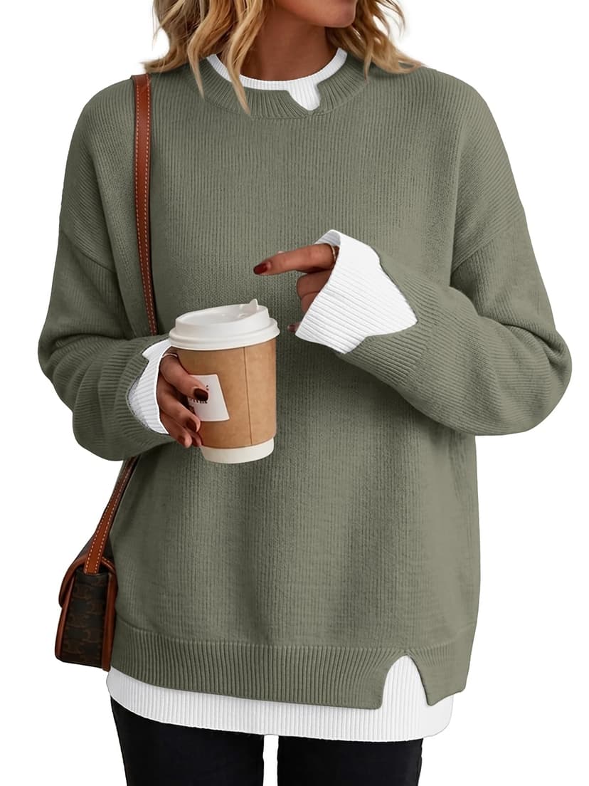 Trendy Queen Womens Oversized Sweaters 2026 Fall Fashion Teacher Outfits | Patchwork Comfy Knit Long Sleeve Tunic Pullover, Cozy Trendy Cute Clothes, Ladies Layered Chic Warm Winter Clothing