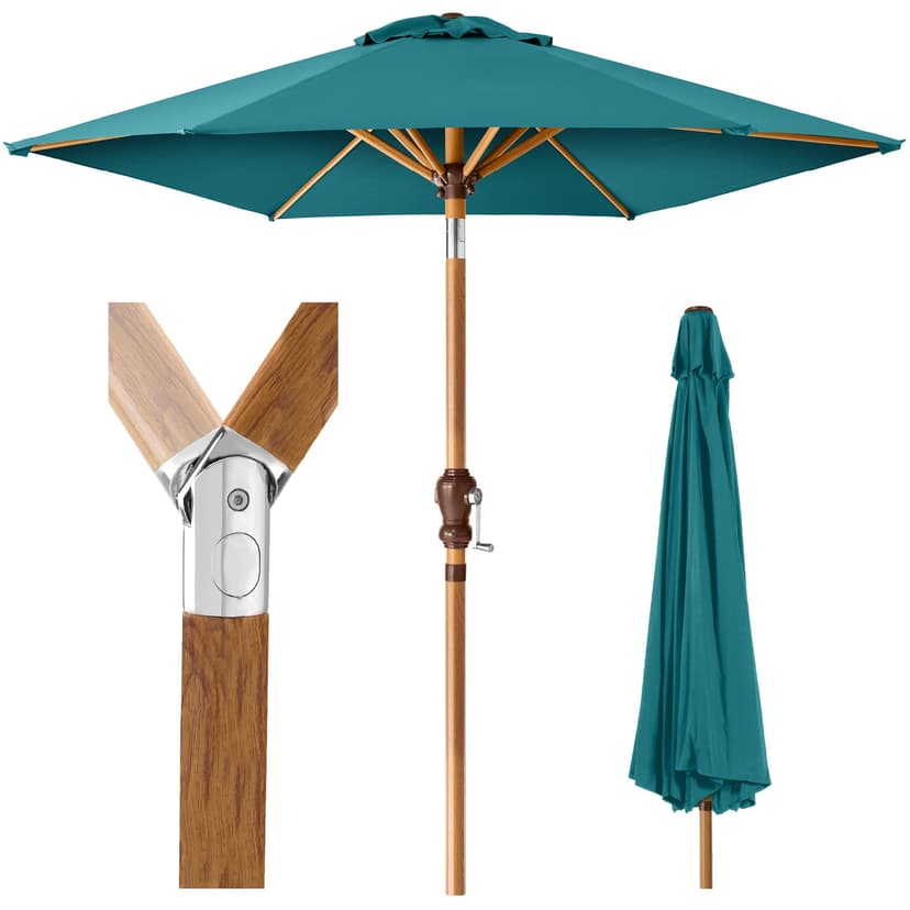 Best Choice Products 10ft Market Umbrella, Outdoor Sun Shade for Backyard, Deck, Poolside, Table w/Woodgrain Pattern, Easy Tilt & Crank - Cerulean