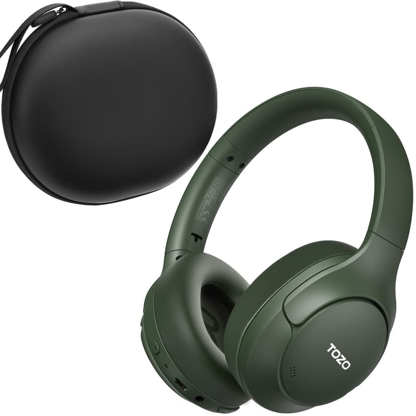 TOZO HT3 Hybrid Noise Cancelling Headphones, 90H Battery Life Wireless Over Ear Bluetooth 6.0 Foldable Headset, AI Voice Assistant with 5 Mics, Connect 2 Devices & Hi-Res Sound, 32 Audio EQ, with Case