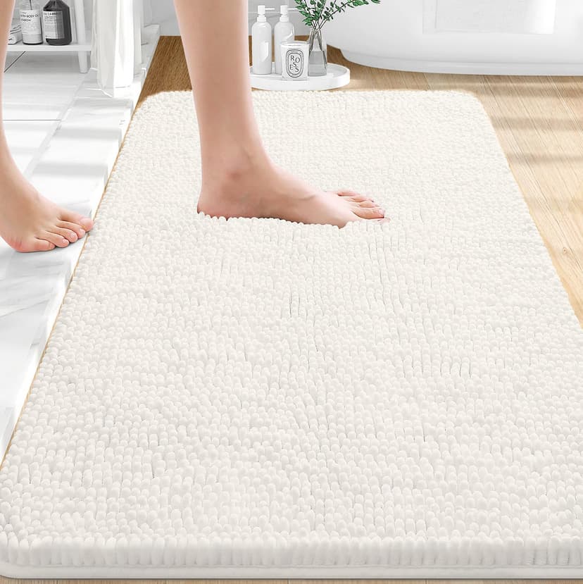 OLANLY Bathroom Rugs 30x20, Extra Soft Absorbent Chenille Bath Rugs | Ivory, Quick-Drying Rubber Backing, Machine Washable Bath Mat for Bathroom Floor, Tub and Shower, Home Decor Accessories