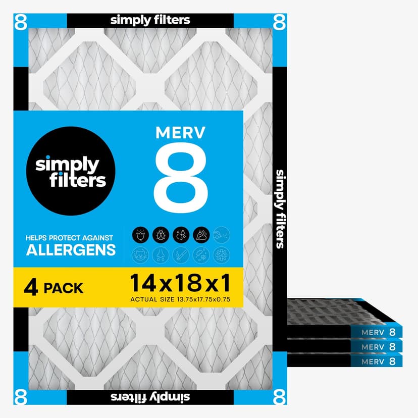 Simply 14x18x1 Air Filter, Merv 8, MPR 600, 4 Pack, Furnace Air Filter for HVAC (Actual Size: 13.75"x17.75"x0.75") DUST, Pet, & Allergy Control