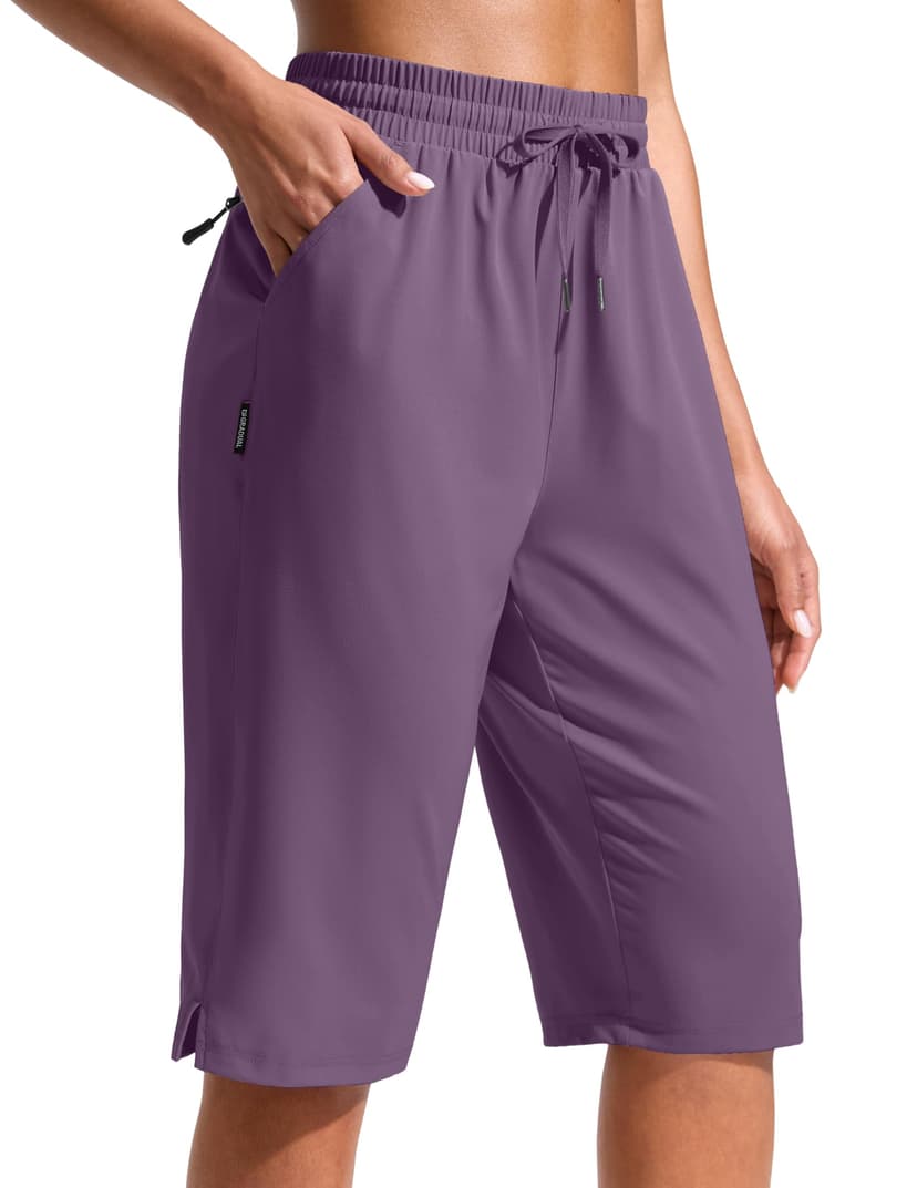 G Gradual Women's 13" Long Hiking Shorts with Zipper Pocket Lightweight Quick Dry Knee Length Bermuda Shorts for Women