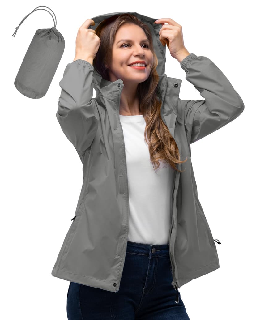 33,000ft Women's Rain Jacket Waterproof Lightweight Packable Raincoat with Hood for Golf Hiking Travel Windbreaker