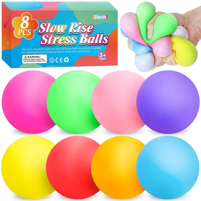 VISCOO 8 Pack Slow Rising Stress Ball,Stress Balls for Adults,Fidget Toys | Hand Therapy Sensory Squishy Ball for Stress Relief, Squishy Toys,Treasure Prize Box Toys for Kids Classroom