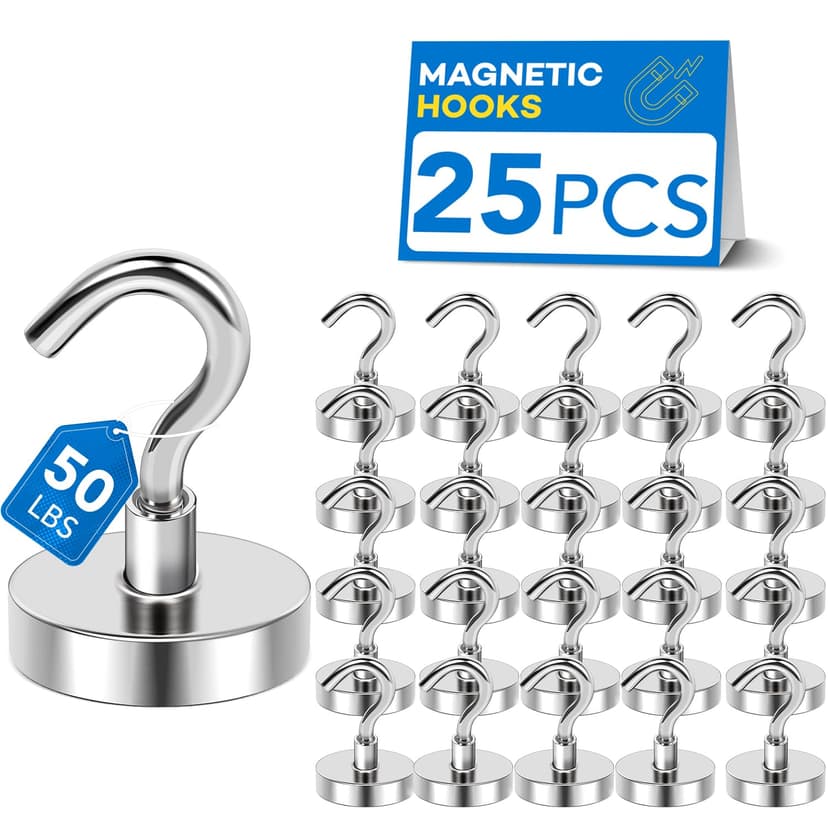 LOVIMAG Magnetic Hooks, Cruise Essentials 2026, 25 Pack-50LBS | Heavy Duty Strong Magnet Hook for Cruise Cabin, Refrigerator Fridge, Ship, Classroom, Kitchen Grills, Silver
