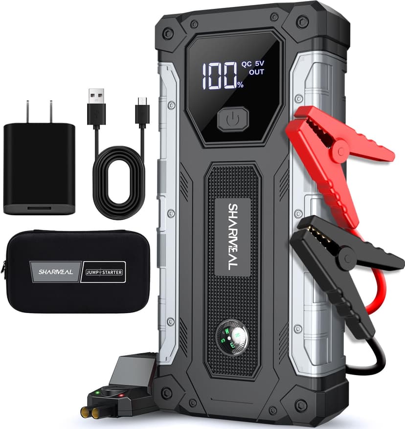 Sharmeal Car Battery Jump Starter 6000A, Jump Starter Battery Pack for All Gas and 10.0L Diesel, 12V Portable Jump Box with LED Light