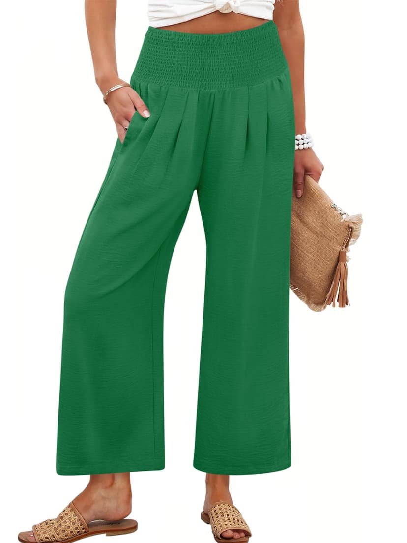 ANRABESS Womens Pants Wide Leg High Waisted Palazzo Pants Summer Flowy Beach Lounge Casual Trousers with Pockets