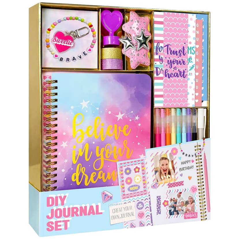Nollh DIY Journal Kit for Girls - 200+PCS Teen Tween Girl Gifts Trendy Stuff, Stocking Stuffers, Scrapbook Supplies Stationery Set, Art Crafts Kit - Ideal Gifts for 8 9 10 11 12 13 14 Year Old Girl