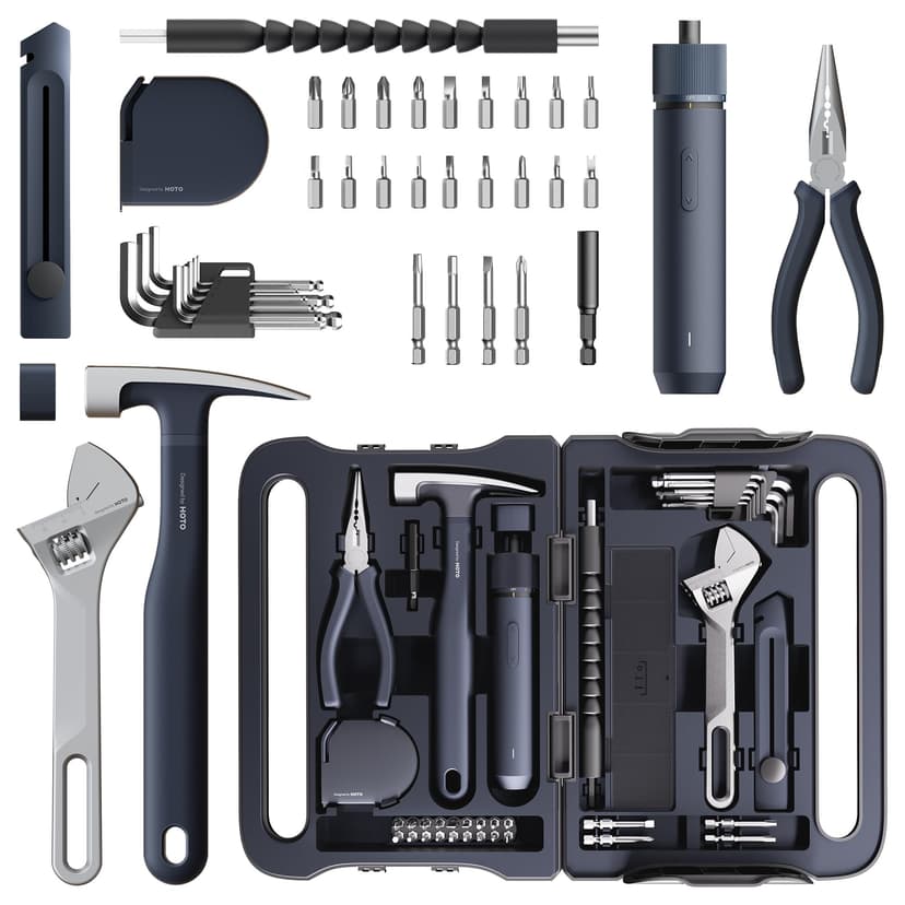 HOTO 40-Piece Tool Kit, Household Essentials Tool Set w/Smart Electric Screwdriver (LED, 3 Torque) + 14 Tools & 26 Accessories Including Allen Wrenches Sets | Pro-Grade Compact Organizer