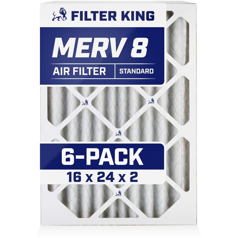 Filter King 16x24x2 Air Filter (MERV 8) (6-Pack) Dust & Allergy Control AC Furnace Filters, MADE IN USA, HVAC, Pleated, Electrostatic (Actual Size: 15.5 x 23.5 x 1.75)