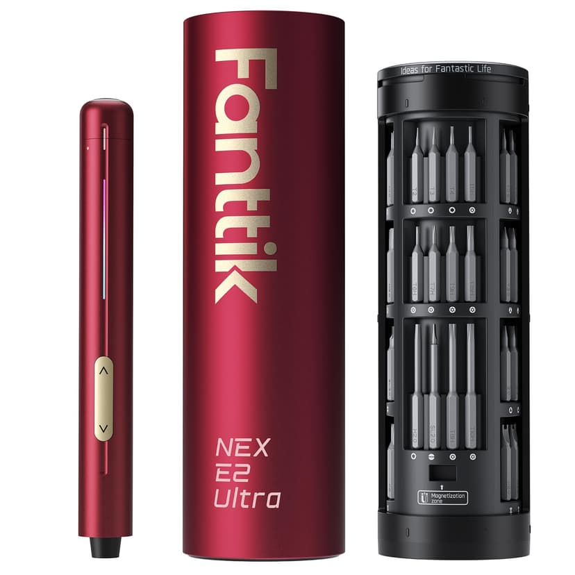 Fanttik E2 Ultra Electric Screwdriver, Screwdriver for Electronics (Red) | 50 Magnetic Bits, Max.0.6N.m, RevoStor Magnetic Storage, 5/32''Hex Screwdriver for PC, 3D Printer, RC Cars, Drone