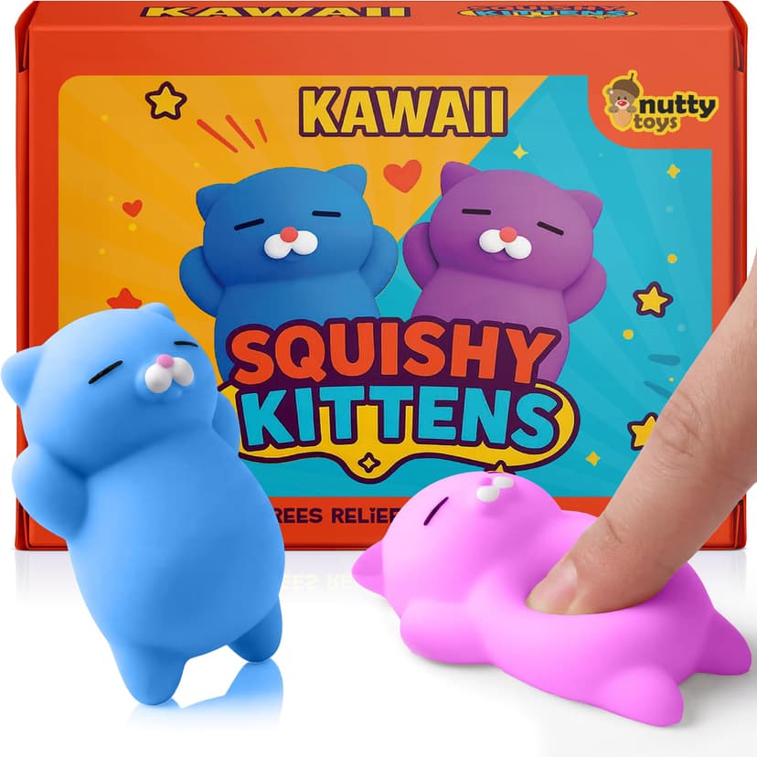 Nutty Toys Squishy Cat Set - 2" Soft Silicone Kawaii Kitties, Top Stress Relief Toy 2026 Unique Gifts for Teens Kids Women Men Adults Best Teenage Girls Teen Boy Tween Valentines Day, Easter Gift Idea