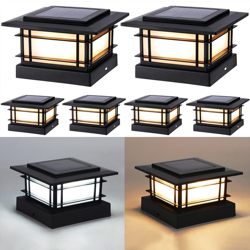 Dynaming 4x4 Solar Post Cap Lights Outdoor with 2 Color Modes, 6 Pack Upgrade Fence Post Solar Lights Black Shell for 4x4 Vinyl/Wooden Posts, Brightness LED Lighting Decor for Garden Deck Patio