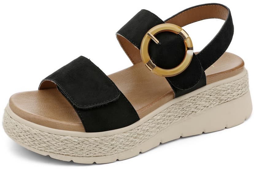UBFEN Womens Espadrille Platform Sandals Low Wedge Heel - Orthopedic Arch Support, Cushion Insole, Comfortable Dressy Buckle Sandals for Walking and Vacation