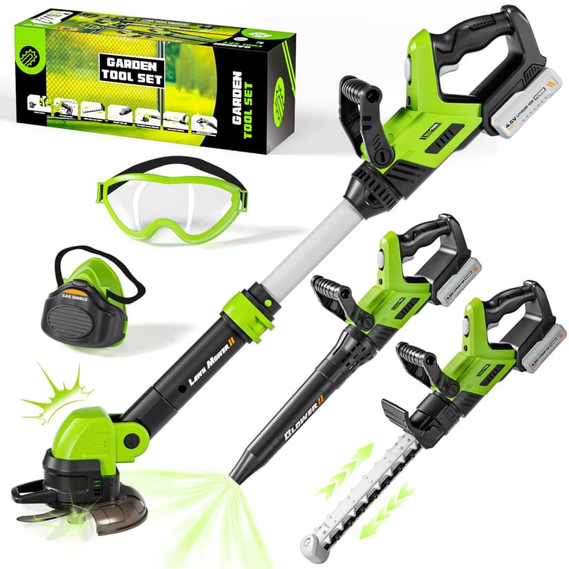 Kids Tool Set, 3-IN-1 Toddler Power Garden Tools with Sounds & Lights, Volume+/-, Toy Weed Wacker, Leaf Blower & Hedge Trimmer, Outdoor Play Toy Tools, Christmas Birthday Gifts for Boys 3 4 5 6 7 8+