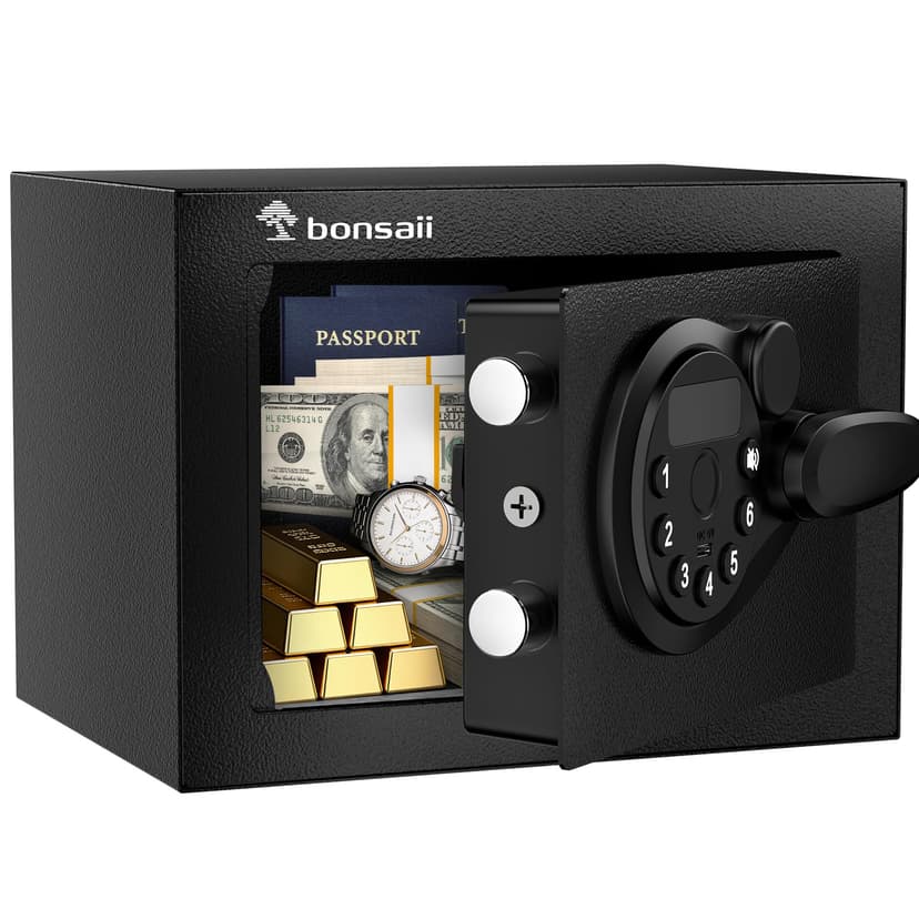 Bonsaii Safe Box with Electronic Keypad, Steel Security Lock Box with Key, 0.23 Cubic Feet, 9.06" W x 6.69" D x 6.69" H, Small Hidden Safe for Cash Jewelry