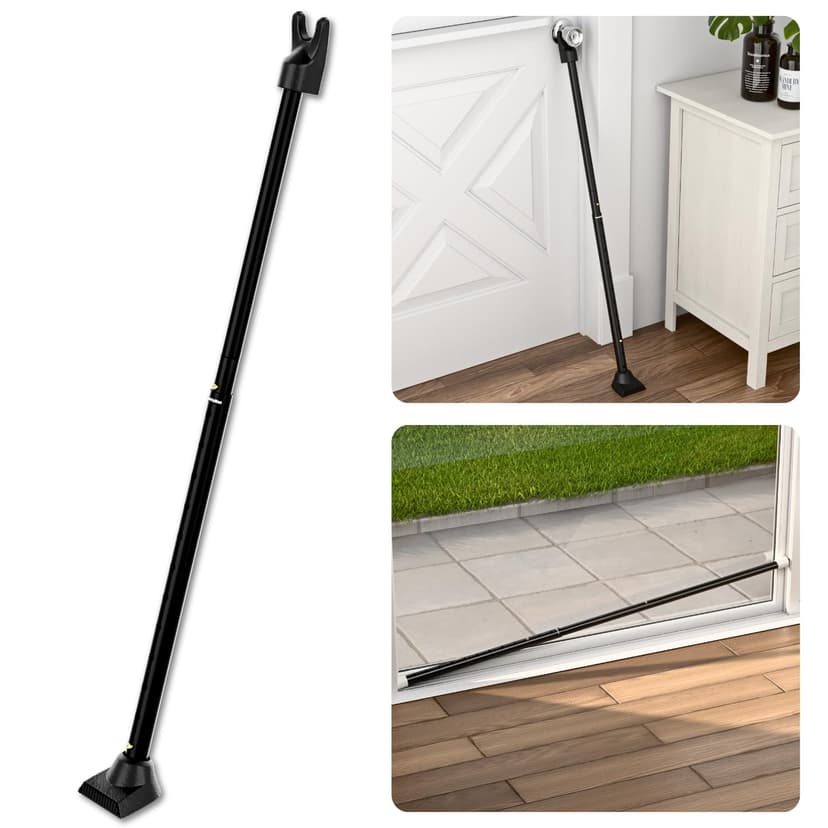 SECURITYMAN 3-in-1 Door Security Bar, Security Door Stoppers & Door Barricade – Heavy Duty Adjustable Iron Security Lock Bar for Home Defense, Apartment & Travel Safety (1 Pack - Black)