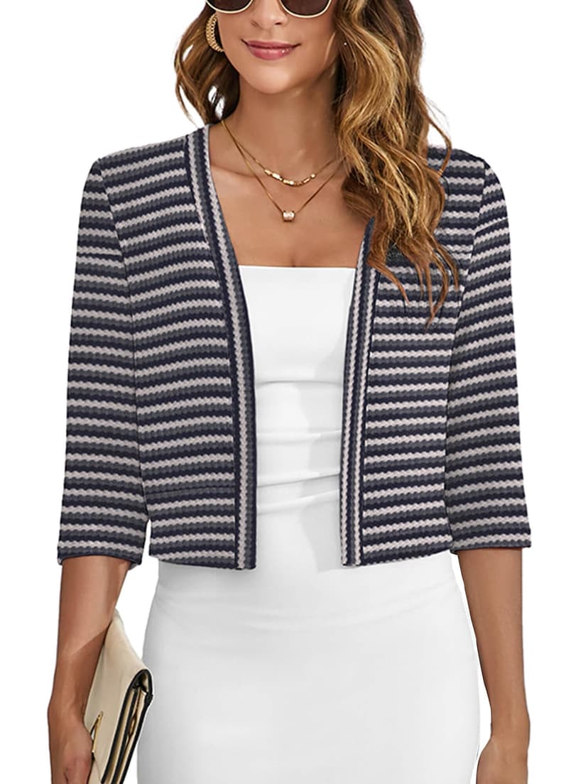 Heymoments Women's Thin Shrugs 3/4 Sleeve Lightweight Cropped Sweaters Open Front Cardigan for Dress