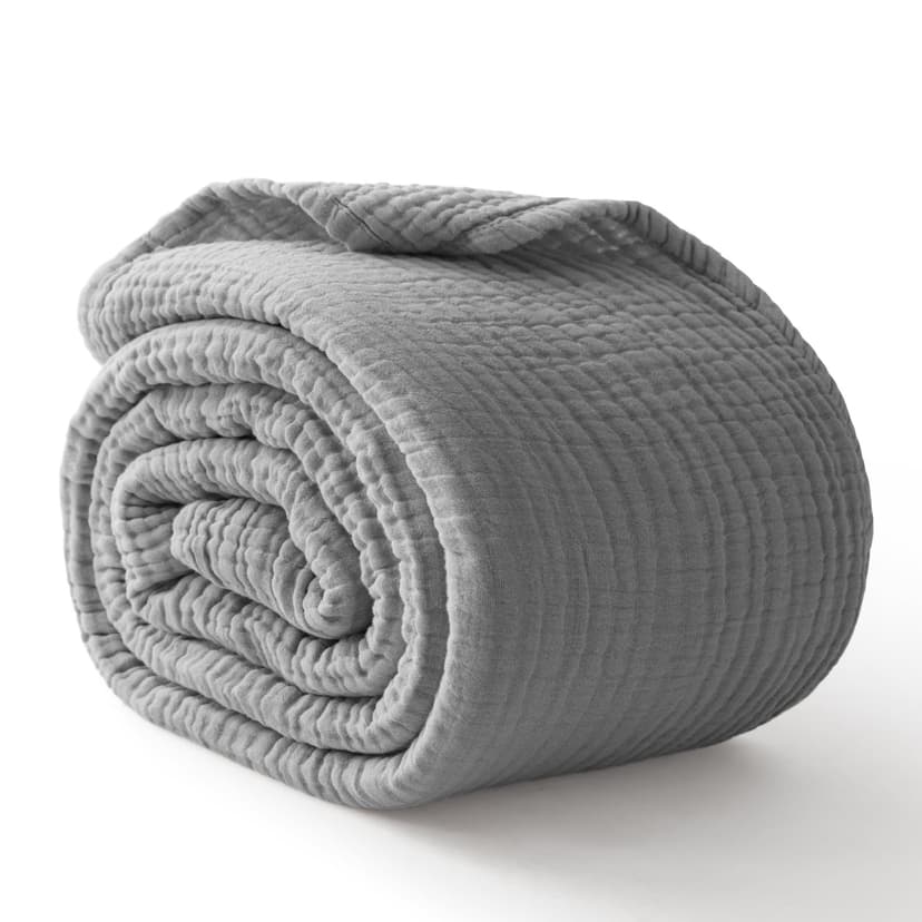 Kozyhvn 100% Cotton Muslin Blanket 50" x 60", Breathable and Lightweight Cotton Throw Blankets for Couch, Soft Cooling Summer Gauze Blanket for Adults All Season, Grey