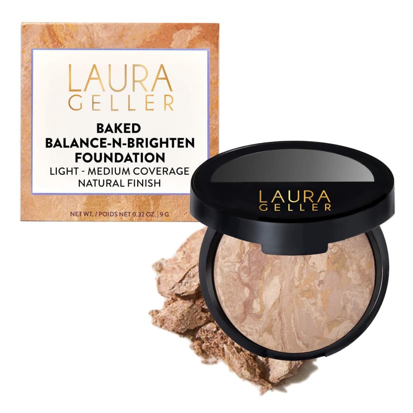 LAURA GELLER NEW YORK Award-Winning Baked Balance-n-Brighten Color Correcting Powder Foundation - Fair - Buildable Light to Medium Coverage - Demi-Matte Natural Finish