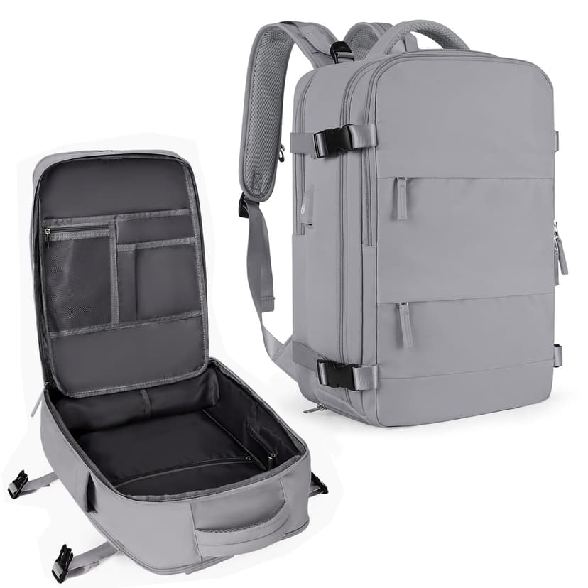 Coowoz Large Travel Backpack For Women Men, Flight Approved, Waterproof Outdoor Sports Rucksack, Casual Daypack, Fit 15.6 Inch Laptop Shoes, Grey