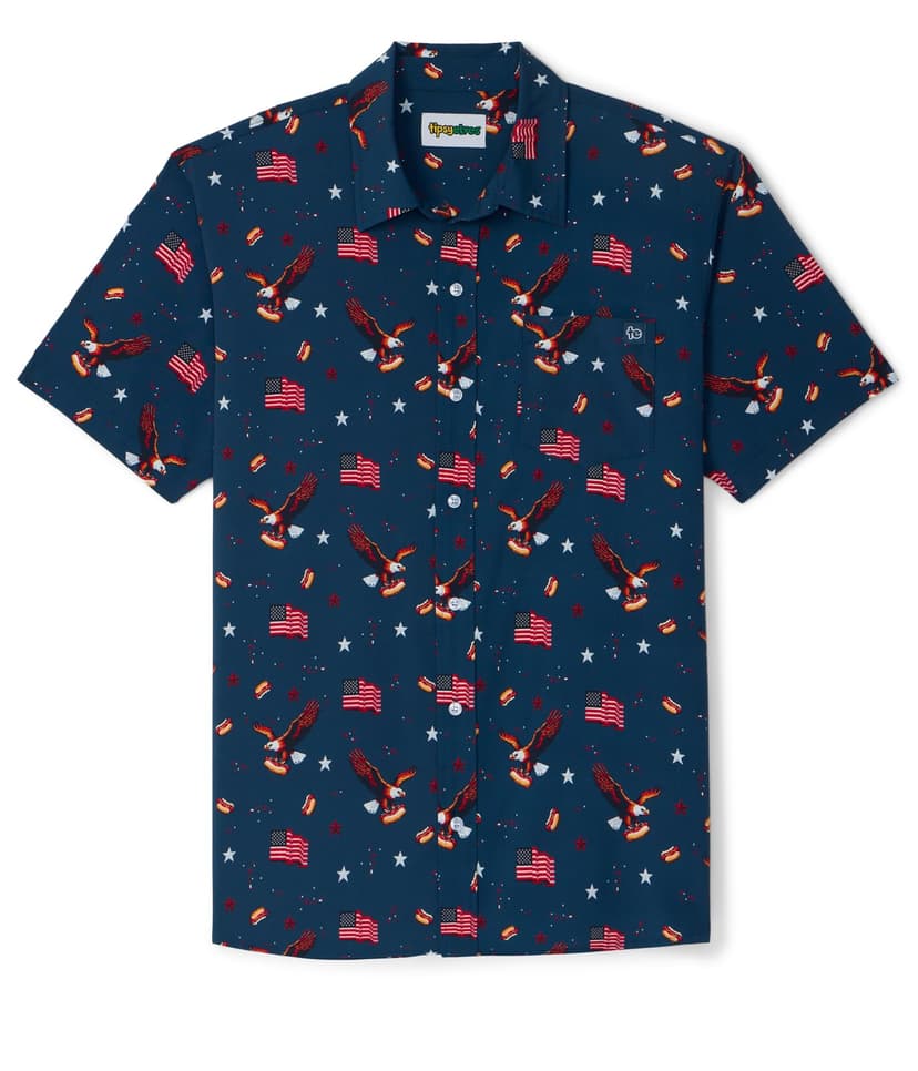 Tipsy Elves Patriotic Shirts for Men - USA Short Sleeve Button Up American Flag Shirts for Men for 4th of July