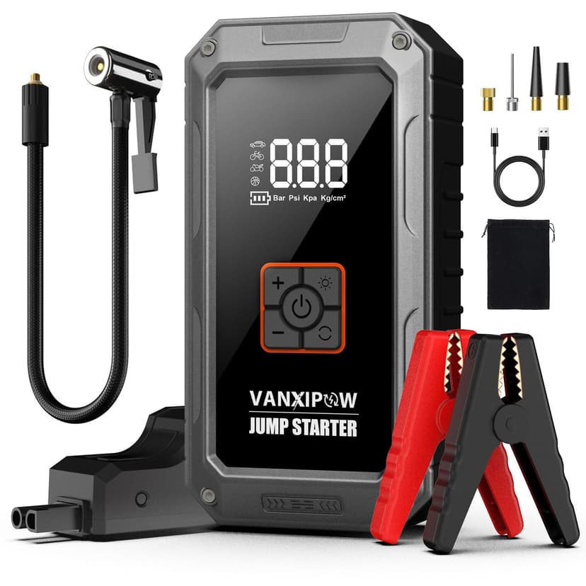 M1 7000A Car Battery Jump Starter with Air Compressor 150PSI (9.0 L Gas/8.0L Diesel), Portable Car Jump Starter Power Pack, Battery Charger 12V Jump Box with LED Light, Large LED Display, Power Bank