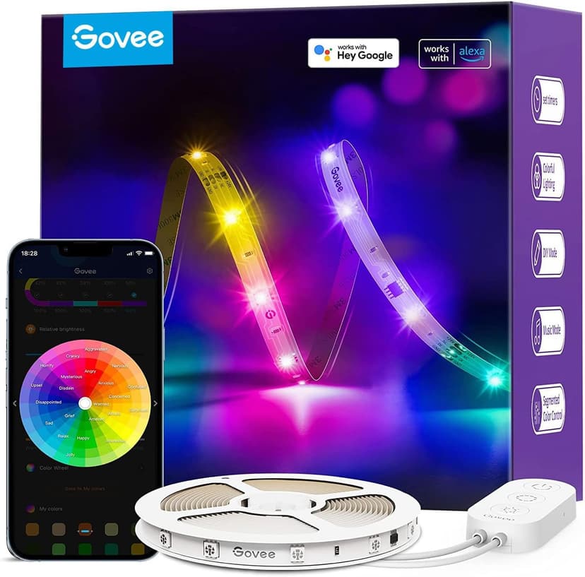 Govee 16.4ft RGBIC LED Strip Lights, Work with Alexa and Google Assistant | LED Lights for Bedroom, WiFi App Control Segmented DIY Multiple Colors, Color Changing Light for Room, Bedroom