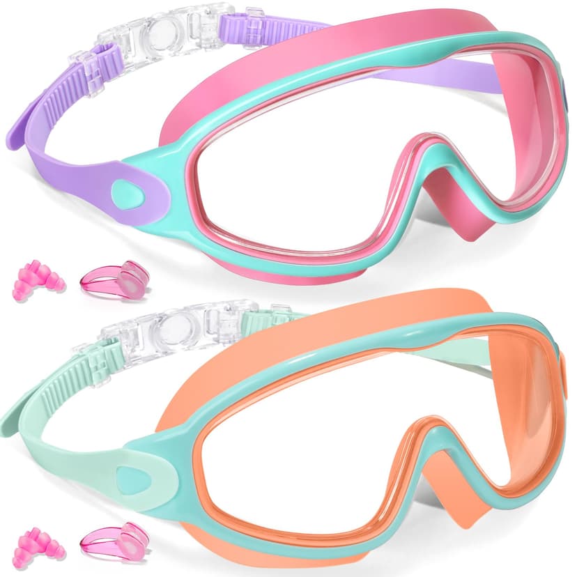 Keary 2 Pack Kids Swim Goggles for 3-15 UV Protection Anti-Fog Pool Water Swimming Goggles for Boys Girls Youth Toddler