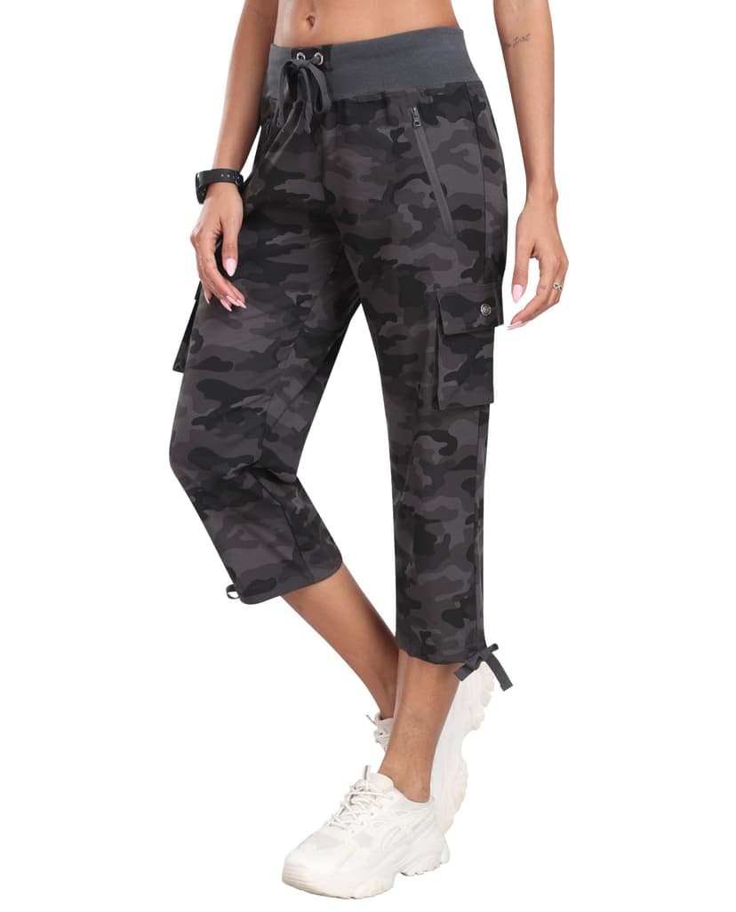 MoFiz Women's Cargo Capris Hiking Pants Lightweight Quick Dry Outdoor Athletic Travel Casual Loose Comfy Cute Zipper Pockets