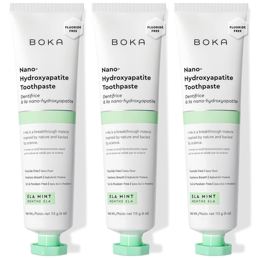 Boka Toothpaste - Fluoride Free Toothpaste, Nano Hydroxyapatite Toothpaste | Appropriate for Sensitive Teeth - Adult Oral Care - Ela Mint - 4 Oz, 3PK